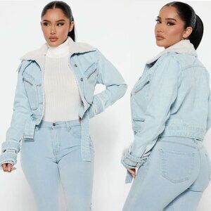 Fashion Nova Light Blue Sherpa-Lined Denim Jacket